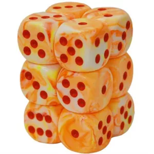 Chessex 16mm d6 with pips Dice Blocks (12 Dice) - Festive Sunburst w/red-27653