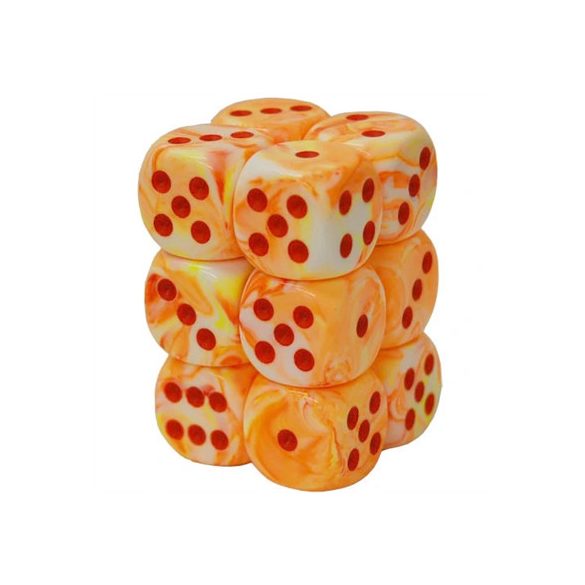 Chessex 16mm d6 with pips Dice Blocks (12 Dice) - Festive Sunburst w/red-27653