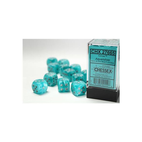 Chessex 16mm d6 with pips Dice Blocks (12 Dice) - Cirrus Aqua w/silver-27665