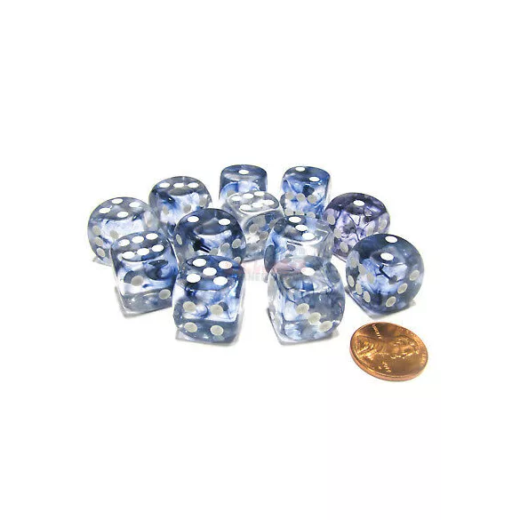 Chessex 16mm d6 with pips Dice Blocks (12 Dice) - Nebula Dark Blue w/white-27666