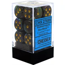 Chessex 16mm d6 with pips Dice Blocks (12 Dice) - Lustrous Shadow w/gold-27699
