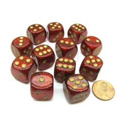 Chessex 16mm d6 with pips Dice Blocks (12 Dice) - Glitter Polyhedral Ruby/gold-27704
