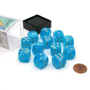 Chessex 16mm d6 with pips Dice Blocks (12 Dice) - Luminary Sky/silver-27766