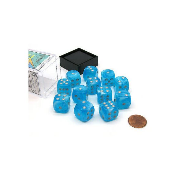 Chessex 16mm d6 with pips Dice Blocks (12 Dice) - Luminary Sky/silver-27766