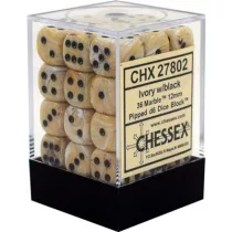 Chessex Signature 12mm d6 with pips Dice Blocks (36 Dice) - Marble Ivory w/black-27802