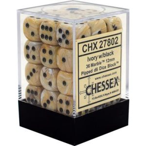 Chessex Signature 12mm d6 with pips Dice Blocks (36 Dice) - Marble Ivory w/black-27802