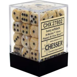 Chessex Signature 12mm d6 with pips Dice Blocks (36 Dice) - Marble Ivory w/black-27802