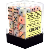 Chessex Signature 12mm d6 with pips Dice Blocks (36 Dice) - Festive Circus w/black-27842