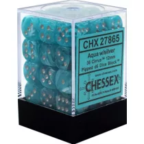 Chessex Signature 12mm d6 with pips Dice Blocks (36 Dice) - Cirrus Aqua w/silver-27865