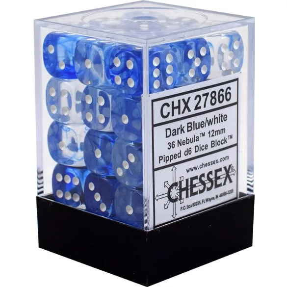 Chessex Signature 12mm d6 with pips Dice Blocks (36 Dice) - Nebula Dark Blue w/white-27866