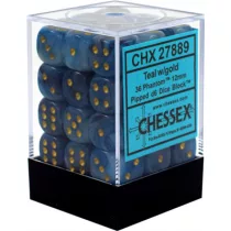 Chessex Signature 12mm d6 with pips Dice Blocks (36 Dice) - Phantom Teal w/gold-27889