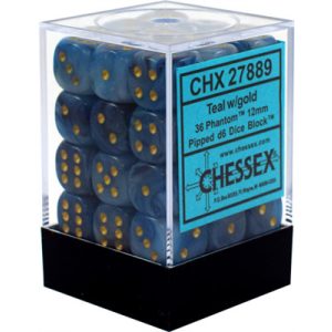 Chessex Signature 12mm d6 with pips Dice Blocks (36 Dice) - Phantom Teal w/gold-27889