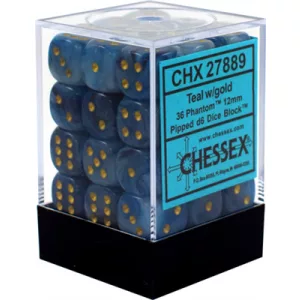 Chessex Signature 12mm d6 with pips Dice Blocks (36 Dice) - Phantom Teal w/gold-27889