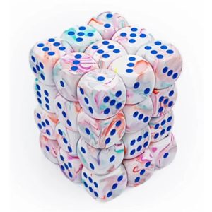 Chessex Signature 12mm d6 with pips Dice Blocks (36 Dice) - Festive Pop Art /blue-27944