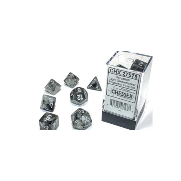 Chessex Borealis Polyhedral Light Smoke/silver Luminary 7-Die Set-27578