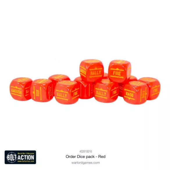 Bolt Action Orders Dice - Red (12) - 12 darab piros order dice