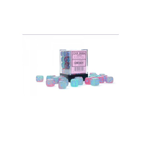 Gemini 12mm d6 Gel Green-Pink/blue Luminary Dice Block (36 dice)-26864