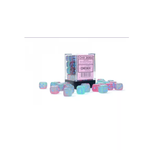 Gemini 12mm d6 Gel Green-Pink/blue Luminary Dice Block (36 dice)-26864