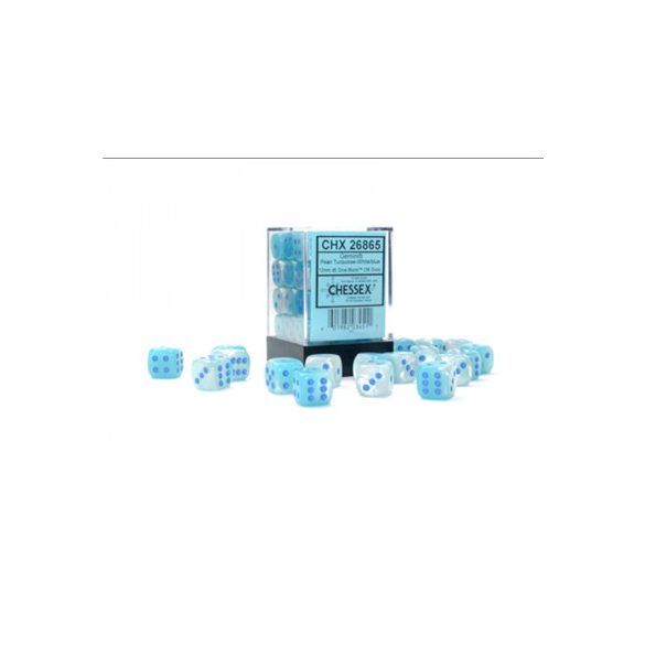 Gemini 12mm d6 Pearl Turquoise-White/blue Luminary Dice Block (36 dice)-26865
