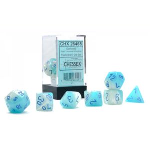 Gemini Polyhedral Pearl Turquoise-White/blue Luminary 7-Die Set-26465