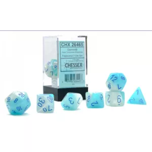 Gemini Polyhedral Pearl Turquoise-White/blue Luminary 7-Die Set-26465