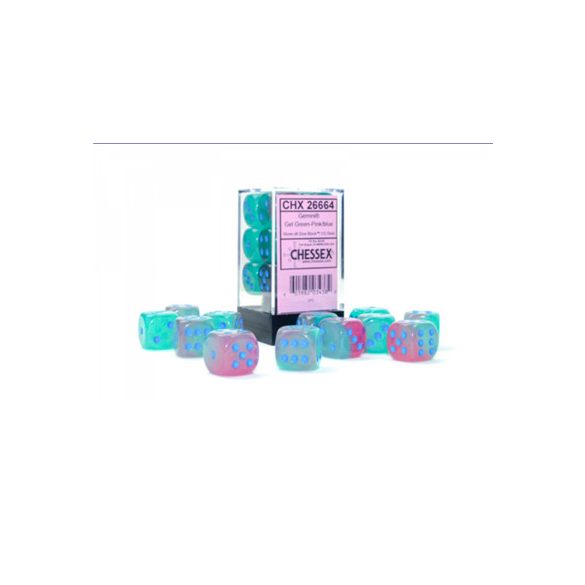 Gemini16mm d6 Gel Green-Pink/blue Luminary Dice Block (12 dice)-26664
