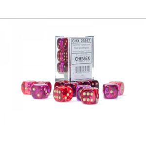 Gemini 16mm d6 Translucent Red-Violet/gold Dice Block (12 dice)-26667
