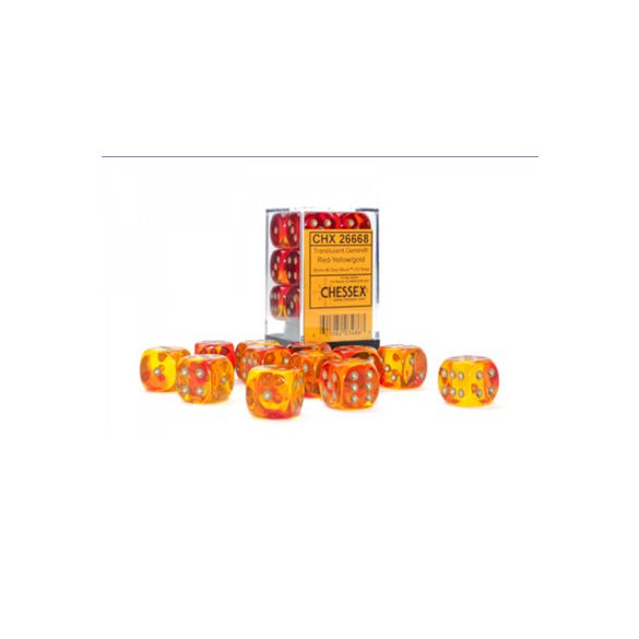 Gemini 16mm d6 Translucent Red-Yellow/gold Dice Block (12 dice)-26668