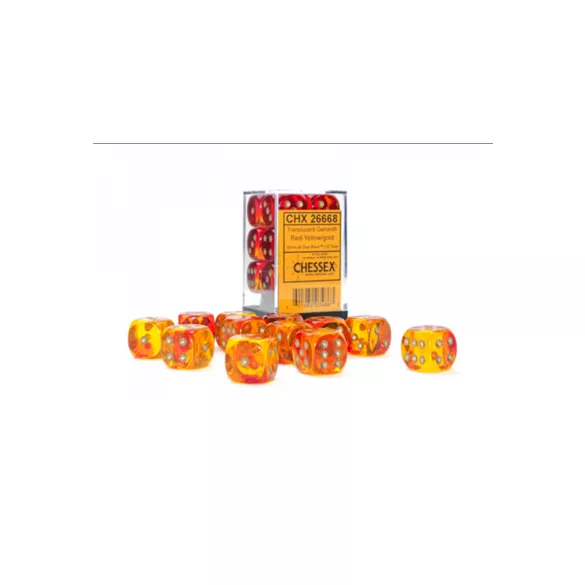 Gemini 16mm d6 Translucent Red-Yellow/gold Dice Block (12 dice)-26668