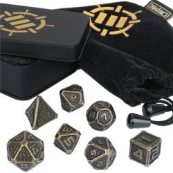 ENHANCE Tabletop RPGs 7pc DnD Metal Dice Set with Case and Dice Bag-ENTTDM7500BKEW