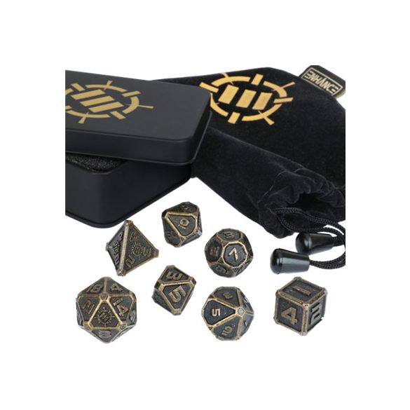 ENHANCE Tabletop RPGs 7pc DnD Metal Dice Set with Case and Dice Bag-ENTTDM7500BKEW