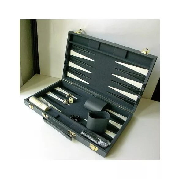 Backgammon - szürke műbőr koffer (38cm) - 604165