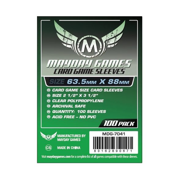 Kártyavédő tok - (100 db) - 63,5 mm x 88 mm - Mayday Games MDG-7041