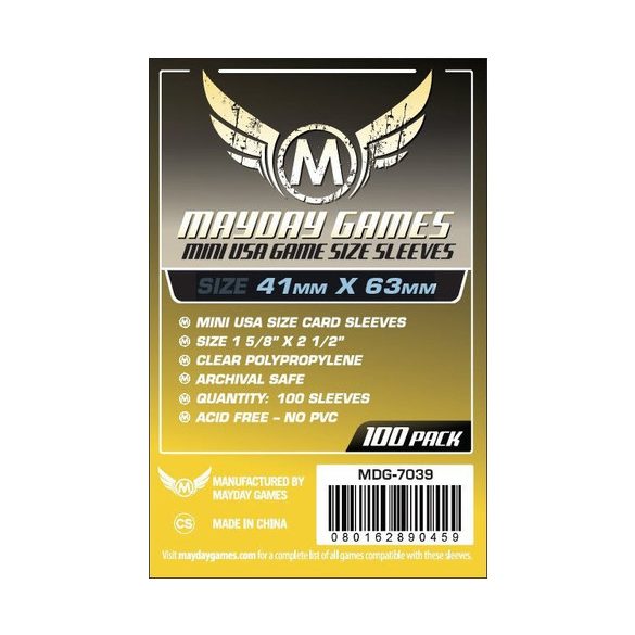 Kártyavédő tok - (100 db) - 41 mm x 63 mm - Mayday Games MDG-7075