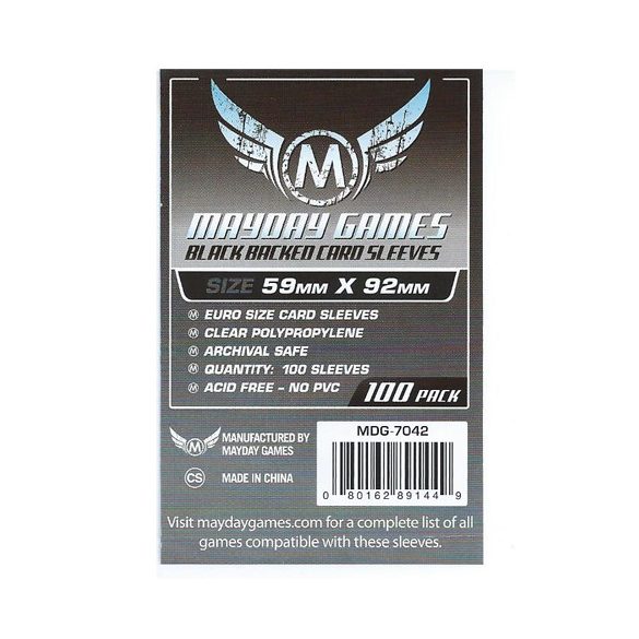 Kártyavédő tok - (100 db) - 59 mm x 92 mm fekete hátlappal - Mayday Games MDG-7042