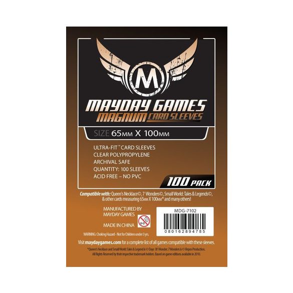 Kártyavédő tok - (100 db) - 65 mm x 100 mm áttetsző réz színű hátlappal - Mayday Games MDG-7102A