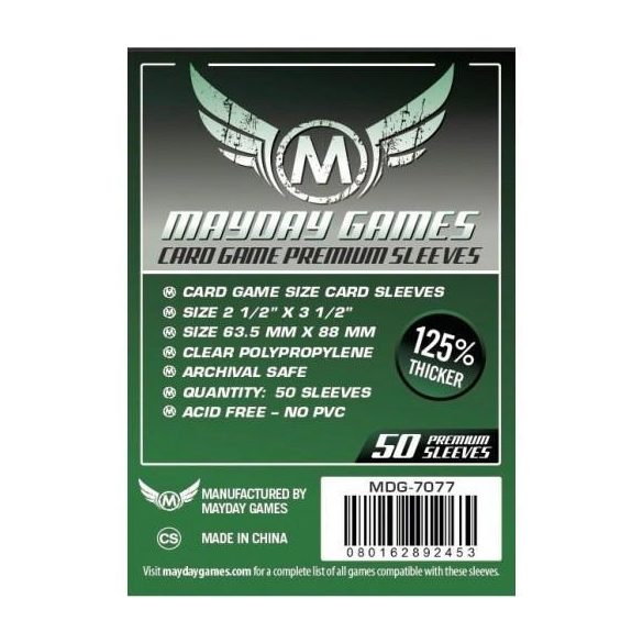 Kártyavédő tok - (50 db) - 63,5 mm x 88 mm - Mayday Games MDG-7077