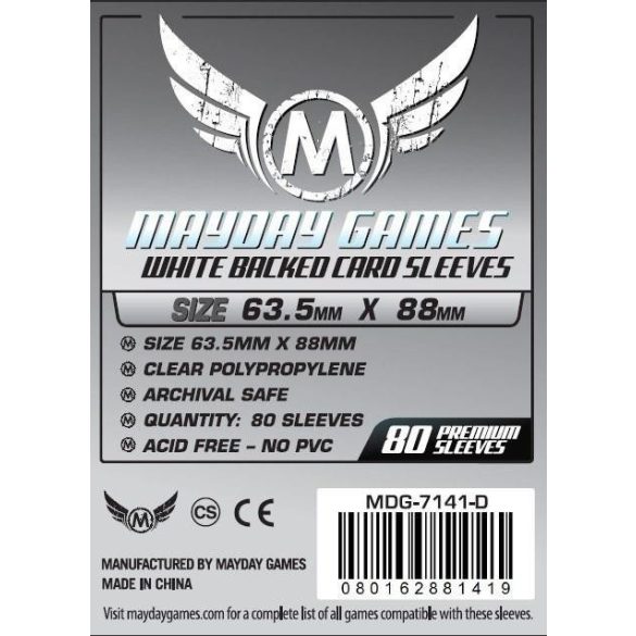 Kártyavédő tok - (80 db) Fehér - 66 mm x 91 mm - Mayday Games MDG-7141-I