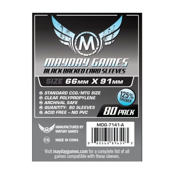 Kártyavédő tok - (80 db) Fekete - 66 mm x 91 mm - Mayday Games MDG-7141-A
