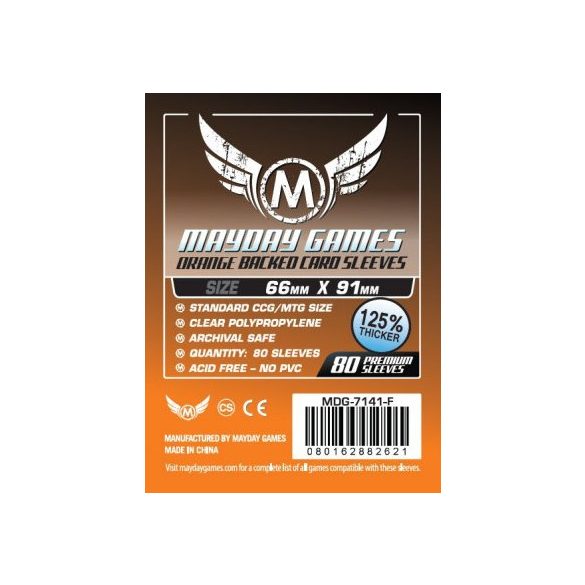 Kártyavédő tok - (80 db) Narancssárga - 66 mm x 91 mm - Mayday Games MDG-7141-F