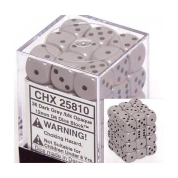 Chessex dobókocka szett - hat oldalú (12 mm) - szürke (36 db)