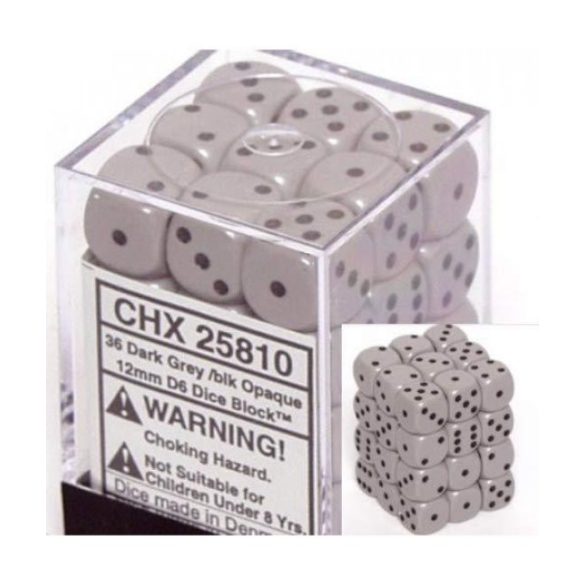 Dobókocka - hat oldalú - 12 mm - 36 darabos - szürke (Chessex)