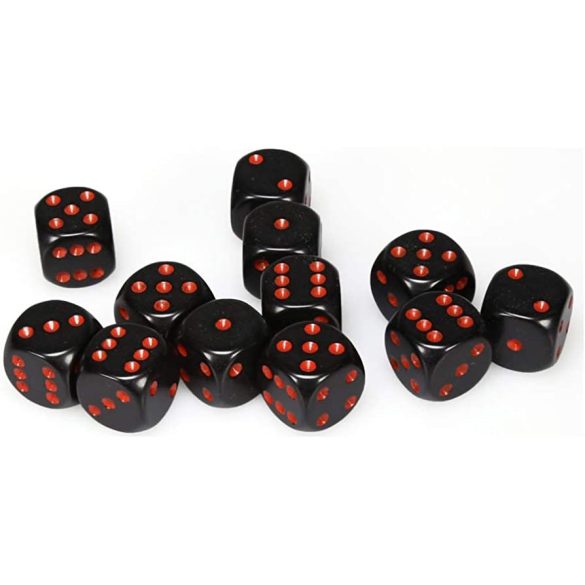Dobókocka - hat oldalú - 12 darabos - fekete/piros (Chessex)