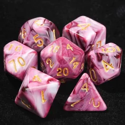   Dobókocka szett - 7 darabos - márványos rózsaszín fantasy számokkal