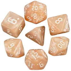   Dobókocka szett - 7 darabos - márványos barack szín fantasy számokkal
