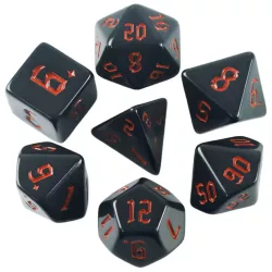   Dobókocka szett - 7 darabos - teli fekete, piros fantasy számokkal