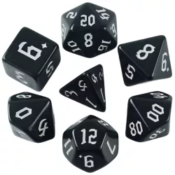   Dobókocka szett - 7 darabos - teli fekete, fehér fantasy számokkal