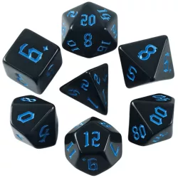   Dobókocka szett - 7 darabos - teli fekete, kék fantasy számokkal