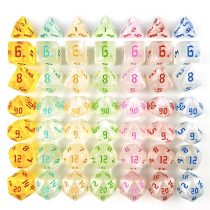   Dobókocka szett - 7 darabos - csillogó fehér (áttetsző), fűzöld számokkal