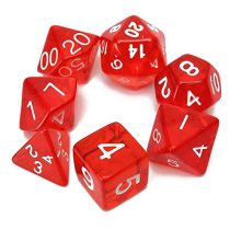 Dobókocka szett - 7 darabos - átlátszó pipacspiros
